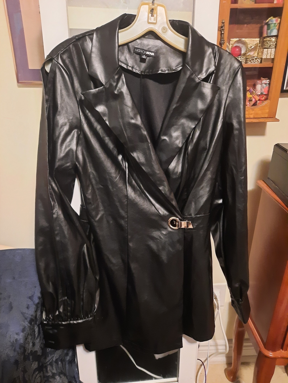 FASHION NOVA Black Faux Leather Blazer Shorts All In One Sexy Peep Open Sleeves